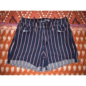 High waisted Striped Denim Shorts
